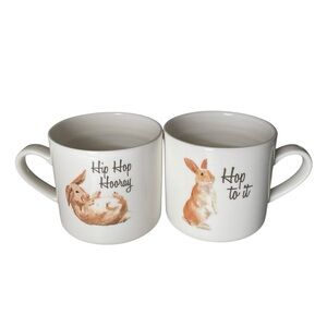 New Porcelain Mugs BUNNY RABBIT Theme HIP HOP  HOORAY and HOP TO IT Easter Mugs